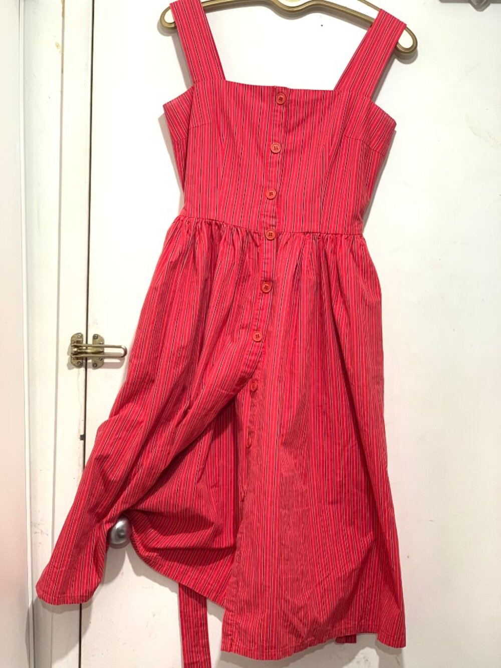STREETBOX STRIPED BELTED COTTON SLEEVELESS MIDI DRESSES SIZE L - Picture 3 of 10